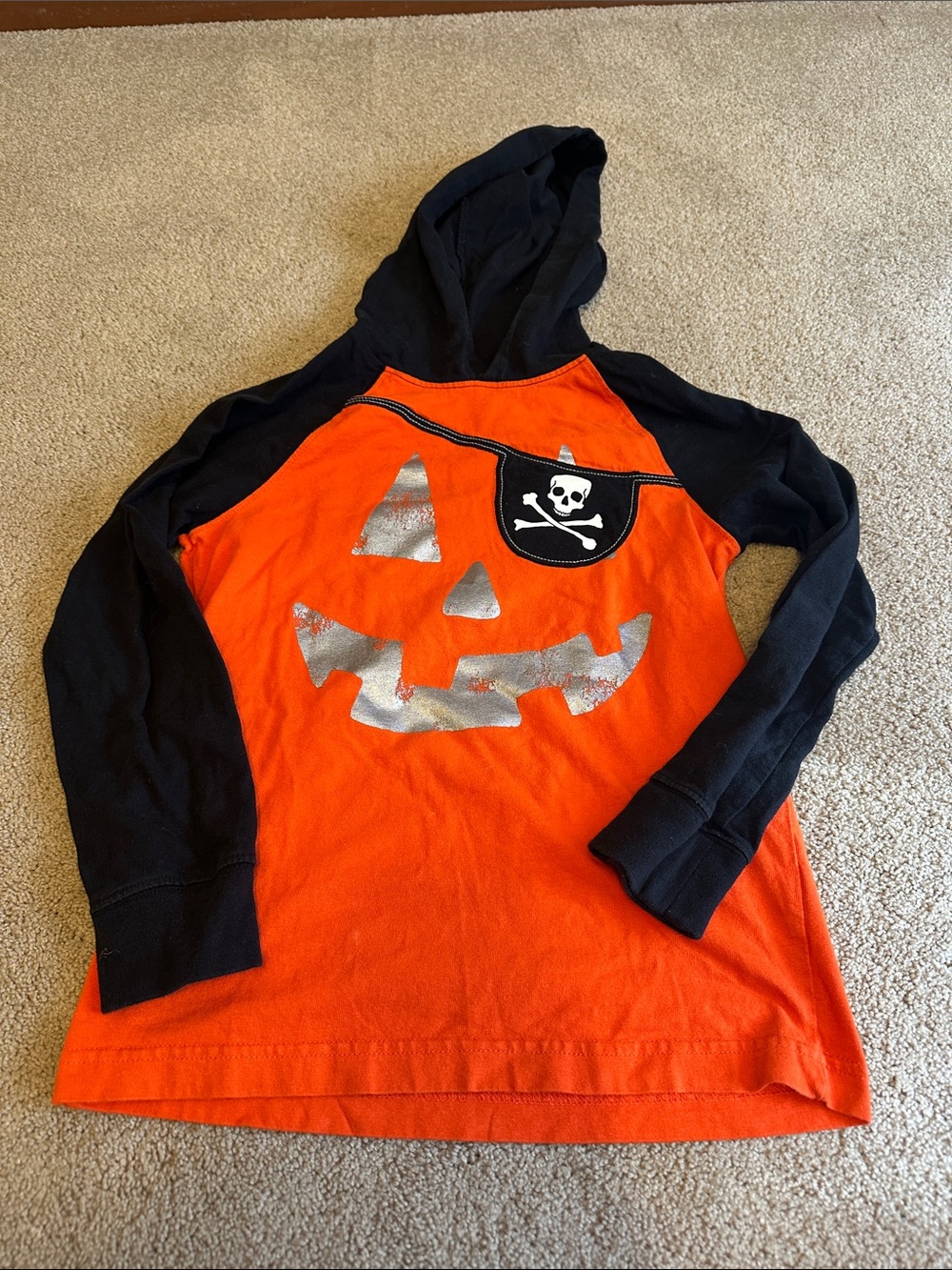 Gymboree Orange and Black Halloween Pumpkin Hooded Long Sleeve Tee